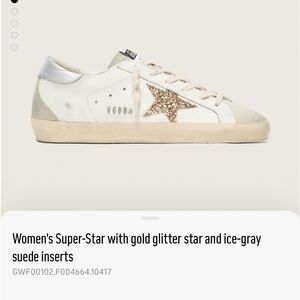 Golden Goose Super Star with Gold Glitter Star and ice grey suede inserts 36